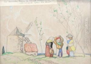 Les Santons Devant Le Moulin. by David Dellepiane