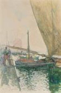 Bateaux Amarres Dans Un Port Oriental by David Dellepiane