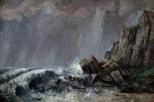 Downpour at Etretat by Jean-Baptiste-Camille Corot