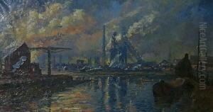 Hafenbecken Mit Industrieanlage. Unten Rechts Signiert W. Delsaux by Willem Charles L. Delsaux