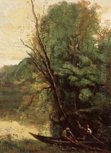 Fishing with Nets, Evening by Jean-Baptiste-Camille Corot