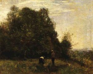 Two Figures - Working in the Fields by Jean-Baptiste-Camille Corot