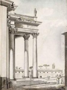 Personnages Pres D'une Colonnade. by Pierre-Antoine Demachy