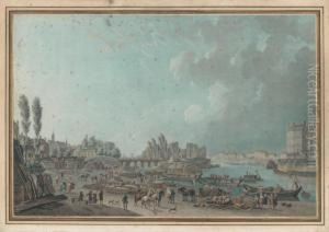 Vue Du Port Saint-paul Et Vue Du Port Saint-bernard A Paris by Pierre-Antoine Demachy