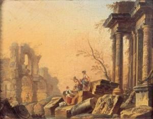 Lavandieres Et Soldats Au Milieu De Ruines Antiques
