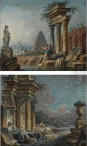 Capricci Of Roman Ruins With Figures by Pierre-Antoine Demachy