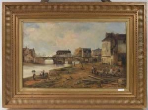 Landschaft Mit Einer Stadt Beim Flussubergang. by Pierre-Antoine Demachy