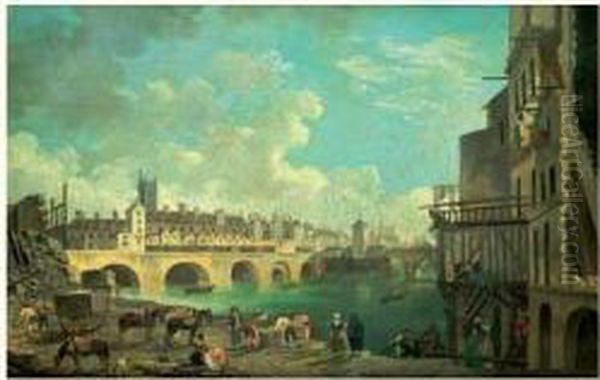 La Demolition Des Maisons Du 
Pont Au Change, Derriere, La Tour Saint Jacques, Le Quai De Gesvres Et 
Le Pont Notre-dame - view 1