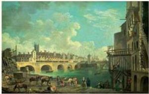 La Demolition Des Maisons Du 
Pont Au Change, Derriere, La Tour Saint Jacques, Le Quai De Gesvres Et 
Le Pont Notre-dame