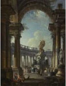 Imaginary Rotonda With The Statue Of Louis Xiv by Pierre-Antoine Demachy