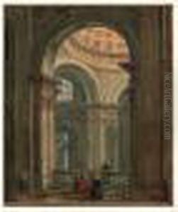 Interieur D'eglise Avec Personnages by Pierre-Antoine Demachy