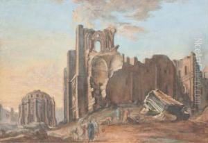 Un Paysage Avec Des Ruines, Des Visiteurs Au Premier Plan