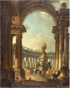 Rotonde Imaginaire Avec La Statue De Louis Xiv Par Desjardins by Pierre-Antoine Demachy