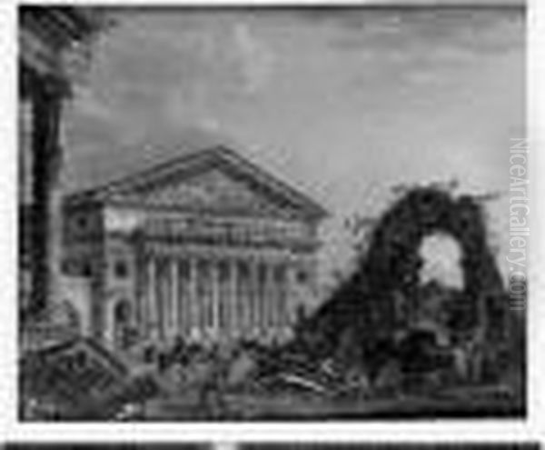 Attribue A Pierre Antoine . 
Paysage Imaginaire De Ruines Avec Un Temple Antique. Panneau Prepare, 
Une Planche, Non Parquete - view 1