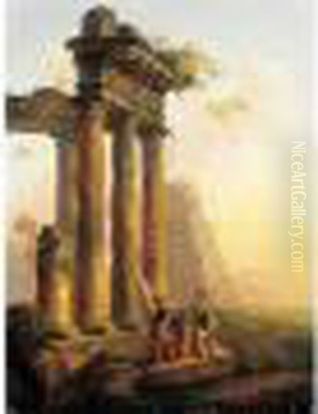 Soldat Pres D'un Temple En Ruine - view 1