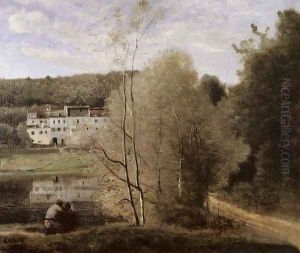 The Pond and the Cabassud Houses at Ville-d'Avray by Jean-Baptiste-Camille Corot