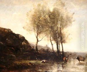 Cowherd Resting at the Foot of Cool Hills, c.1855-65 by Jean-Baptiste-Camille Corot