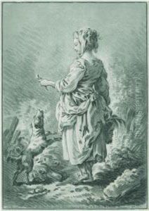 Young Woman With A Dog (leymarie 517) by Gilles I Demarteau