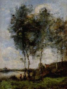 Pecheur Au Bord De la Riviere by Jean-Baptiste-Camille Corot