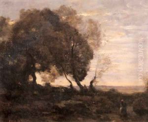Arbres Tordus Sur Une Crete (Soleil Couchant) by Jean-Baptiste-Camille Corot