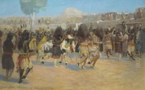 Dance At San Ildefonso Pueblo, New Mexico by Edwin Willard Deming