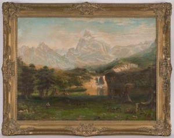 Depicting An Indian Encampment Scene by Edwin Willard Deming