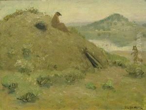 Ol'-le The Coyote-man And Wek'-wek At Their Roundhouse by Edwin Willard Deming