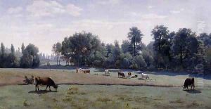 Marcoussis - Cows Grazing by Jean-Baptiste-Camille Corot