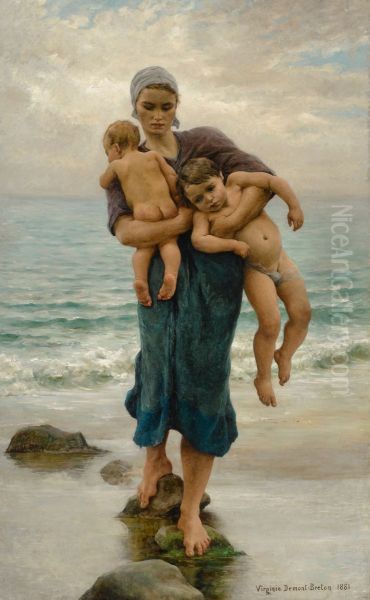 Femme De Pecheur Venant De Baigner Ses Enfants - view 1