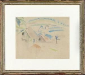 Two Houses In A Landscape by Charles Demuth