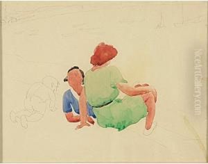 Two Women And A Child On The Beach