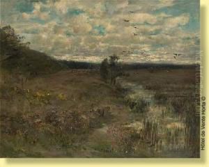 Coucher De Soleil Sur Le Marais by Gustave Den Duyts