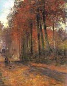 Landweg Met Twee Figuren by Gustave Den Duyts