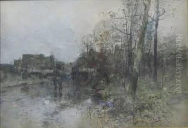 Figures On A Rainswept Road - view 1