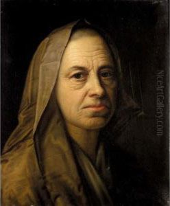 A Portrait Of An Elderly Lady, Head And Shoulders, Wearing A Headscarf by Balthasar Denner
