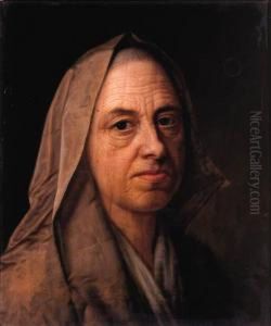A Study Of An Old Woman, Head And Shoulders, Wearing A Veil by Balthasar Denner
