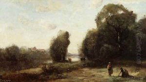 Field by a River by Jean-Baptiste-Camille Corot