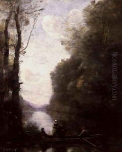 The Ferryman Leaving the Bank with Two Women, 1865 by Jean-Baptiste-Camille Corot