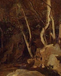 Civita Castellana, Rocks with Trees by Jean-Baptiste-Camille Corot