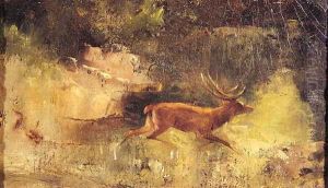 Stag Running through a Wood, c.1865 by Jean-Baptiste-Camille Corot
