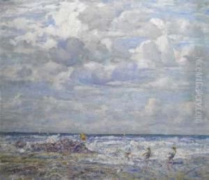 Mareggiata Con Pescatori A Riva by Giovanni Depetris