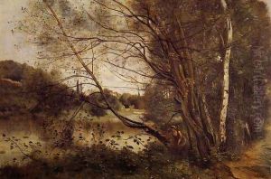 Pond at Ville d'Avray, with Leaning Trees by Jean-Baptiste-Camille Corot
