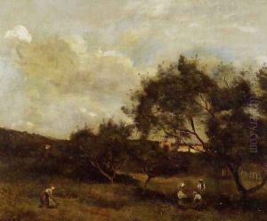 Peasants near a Village by Jean-Baptiste-Camille Corot