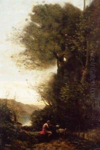 Goatherd Charming His Goat with a Flute by Jean-Baptiste-Camille Corot