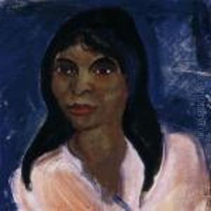 Girl With Blue Background by Gyula Derkovits