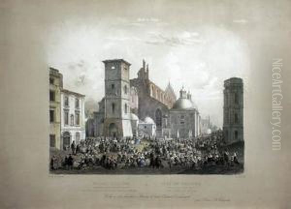"widok Krakowa Po Pozarze W 1850
R. Przedstawiajacy Nabozenstwo Przy Rozpoczeciu Odbudowy Kosciola
Dominikanow", Wg J. Kurowskiego, 1851 R. - view 1