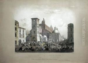 "widok Krakowa Po Pozarze W 1850
R. Przedstawiajacy Nabozenstwo Przy Rozpoczeciu Odbudowy Kosciola
Dominikanow", Wg J. Kurowskiego, 1851 R. by Laurent Deroy