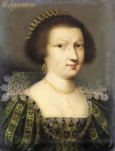 Portrait Of Madame D'anguesseau,
 Head And Shoulders, Wearing A Green Dress Embroidered With Gold And A 
White Ruff