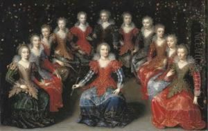 An Allegory Of Love (?): Twelve Noblewomen Seated In A Garden, Each Holding An Arrow by Claude Deruet