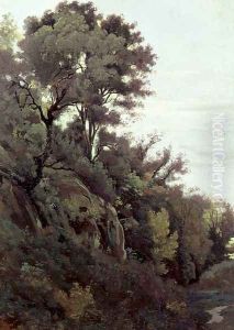Marino - Trees and Rocks by Jean-Baptiste-Camille Corot